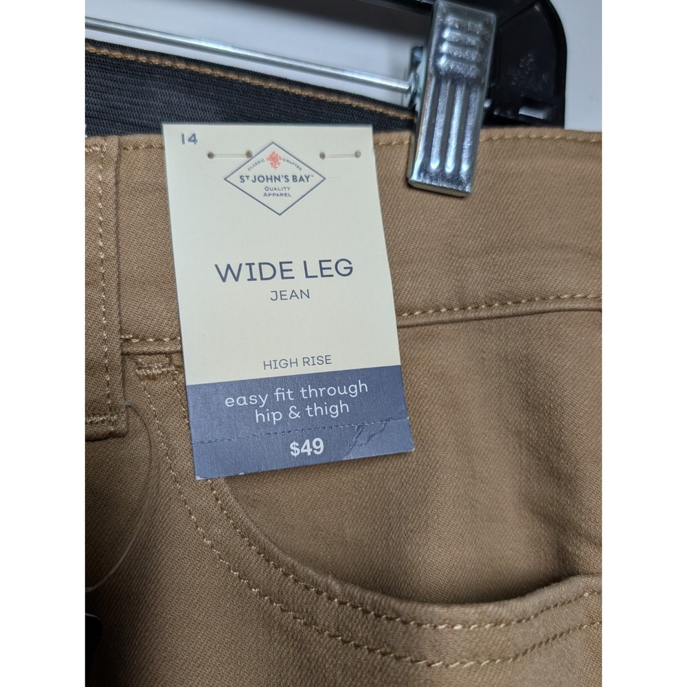 St. Johns Bay Pants Womens 14 Beige Wide Leg Cotton Stretch Secretly Slender NWT - Picture 6 of 7